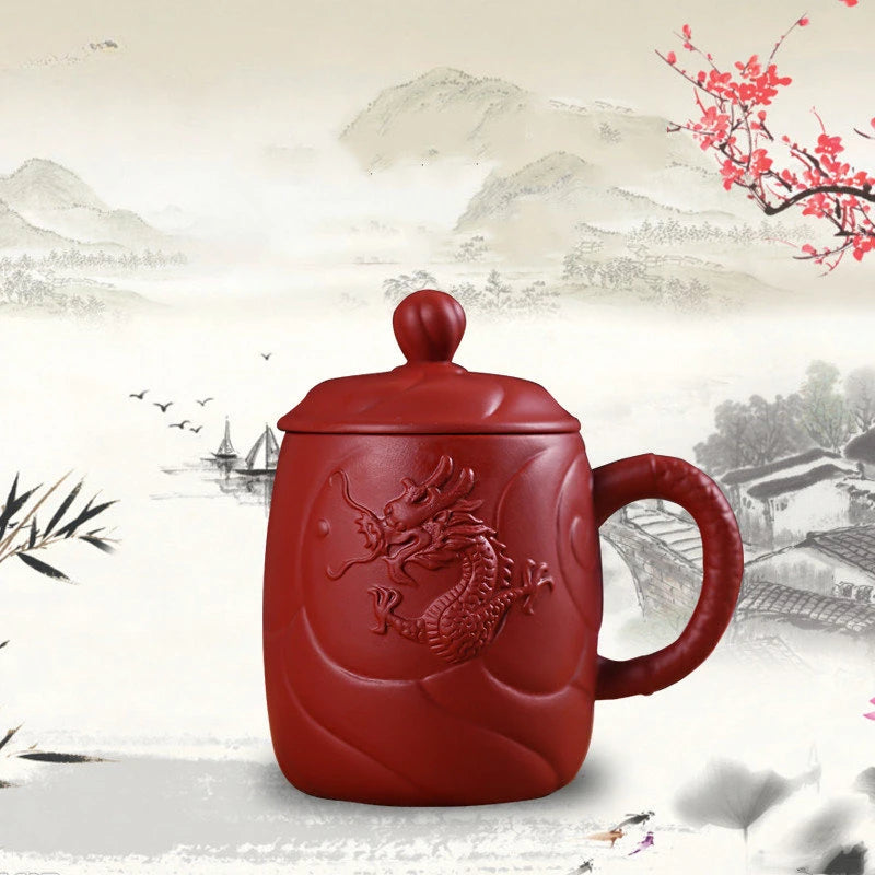 Chinese Yixing Purple Clay Teacups with Handle Filter Teacup Handmade Dragon Pattern Master Cup Household Teaware Supplies