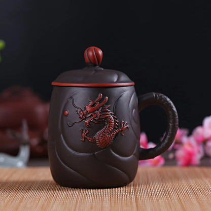 Chinese Yixing Purple Clay Teacups with Handle Filter Teacup Handmade Dragon Pattern Master Cup Household Teaware Supplies