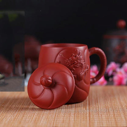 Chinese Yixing Purple Clay Teacups with Handle Filter Teacup Handmade Dragon Pattern Master Cup Household Teaware Supplies