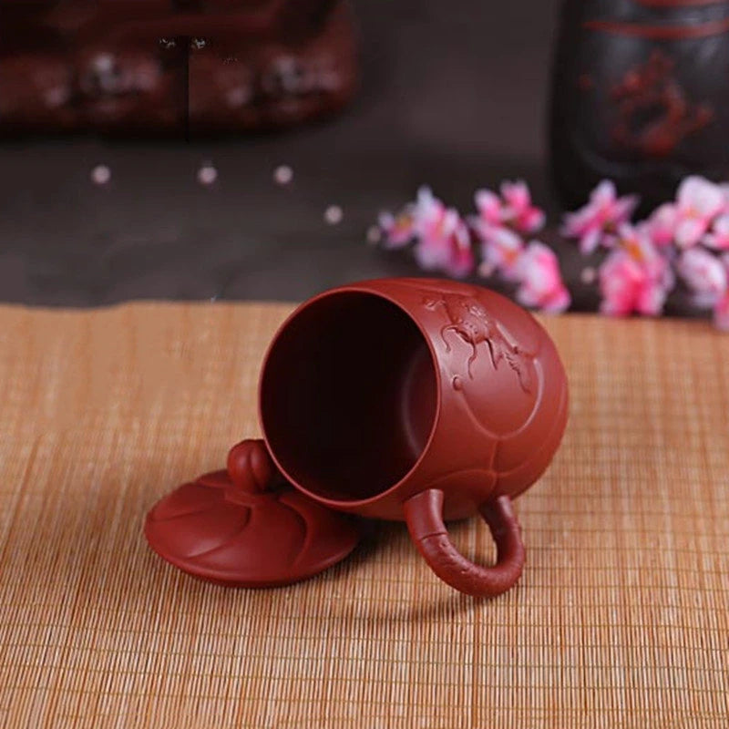 Chinese Yixing Purple Clay Teacups with Handle Filter Teacup Handmade Dragon Pattern Master Cup Household Teaware Supplies