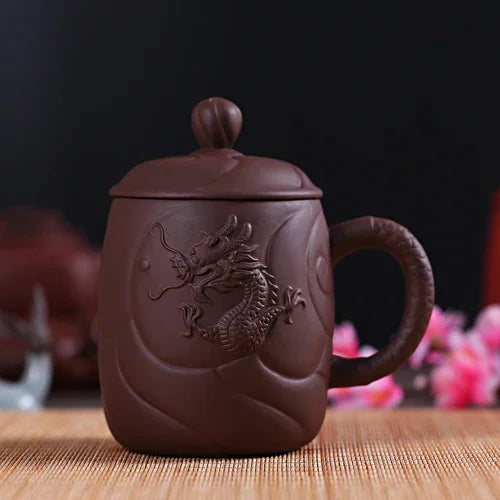 Chinese Yixing Purple Clay Teacups with Handle Filter Teacup Handmade Dragon Pattern Master Cup Household Teaware Supplies