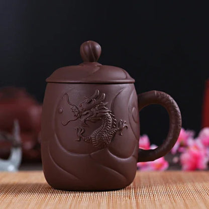 Chinese Yixing Purple Clay Teacups with Handle Filter Teacup Handmade Dragon Pattern Master Cup Household Teaware Supplies