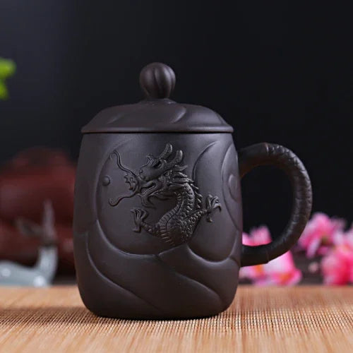 Chinese Yixing Purple Clay Teacups with Handle Filter Teacup Handmade Dragon Pattern Master Cup Household Teaware Supplies