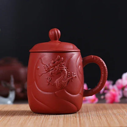 Chinese Yixing Purple Clay Teacups with Handle Filter Teacup Handmade Dragon Pattern Master Cup Household Teaware Supplies