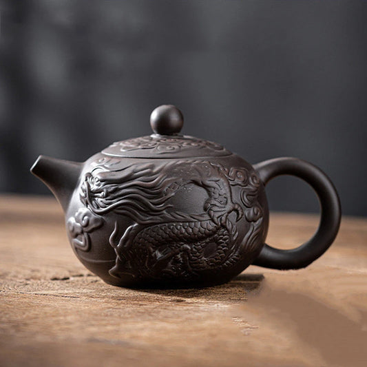Chinese Yixing Purple Clay Teapot Hand Carving Dragon Pattern Beauty Tea Kettle Classic Ball Hole Filter Pot Zisha Tea Sets