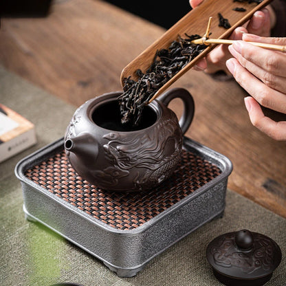 Chinese Yixing Purple Clay Teapot Hand Carving Dragon Pattern Beauty Tea Kettle Classic Ball Hole Filter Pot Zisha Tea Sets