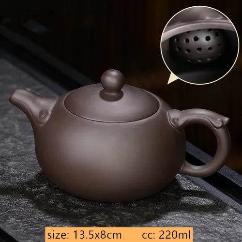 Chinese Yixing Purple Clay Teapot Traditional Ball Hole Filter Tea Infuser Beauty Stone Scoop Kettle Household Zisha Tea Set
