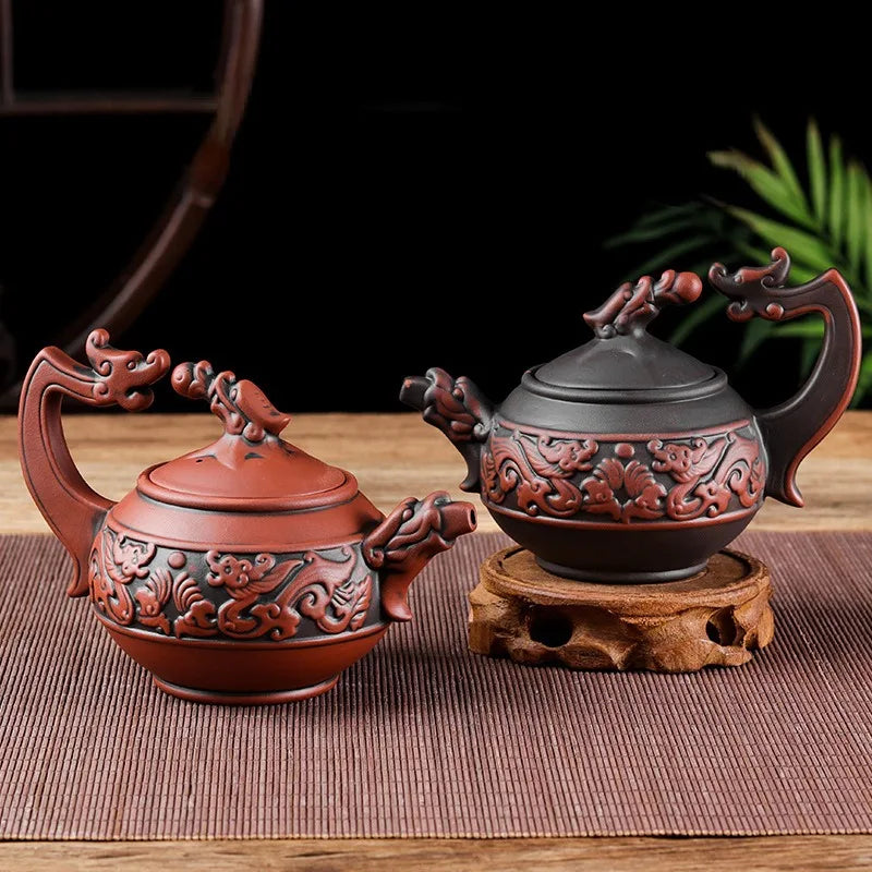 Chinese Yixing Purple Clay Teapot Traditional Dragon Tea Pot Big Capacity Handmade Retro Tea Set Kettle Creative Kung Fu Teapot