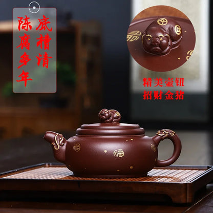 Chinese Yixing Purple Clay Teapots Clean Cement Handmade Plum Fragrance Pot Tea Gu Jingzhou 380ml