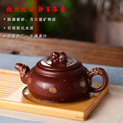 Chinese Yixing Purple Clay Teapots Clean Cement Handmade Plum Fragrance Pot Tea Gu Jingzhou 380ml