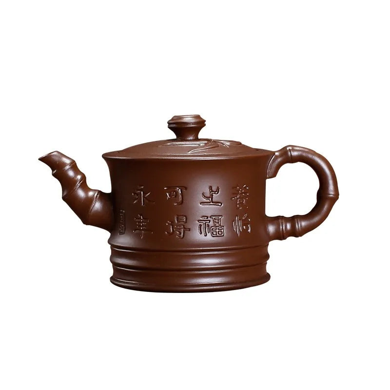Chinese Yixing Tea Pot Bamboo Section Lettering Purple Clay Filter Teapot Beauty Kettle Raw Ore Handmade Tea Set Drinkware 150ml