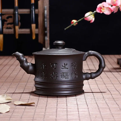 Chinese Yixing Tea Pot Bamboo Section Lettering Purple Clay Filter Teapot Beauty Kettle Raw Ore Handmade Tea Set Drinkware 150ml