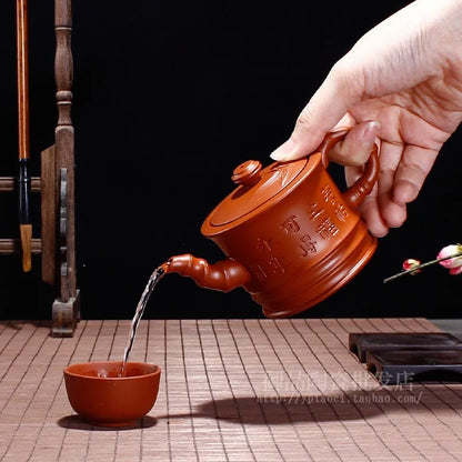 Chinese Yixing Tea Pot Bamboo Section Lettering Purple Clay Filter Teapot Beauty Kettle Raw Ore Handmade Tea Set Drinkware 150ml