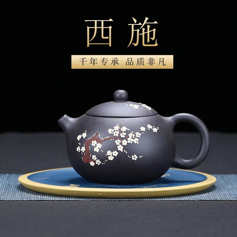 Chinese Yixing Teapot Purple Clay plum blossom Xishi Pot Handmade Unique Shape Pot Kettle Home Dahongpao Oolong Tea Tea Set