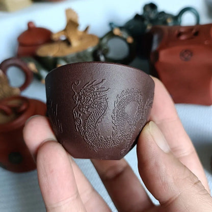 Chinese Yixing Zisha Clay Purple Mud Master's Cup Two Dragons Play With A Pearl 50ml
