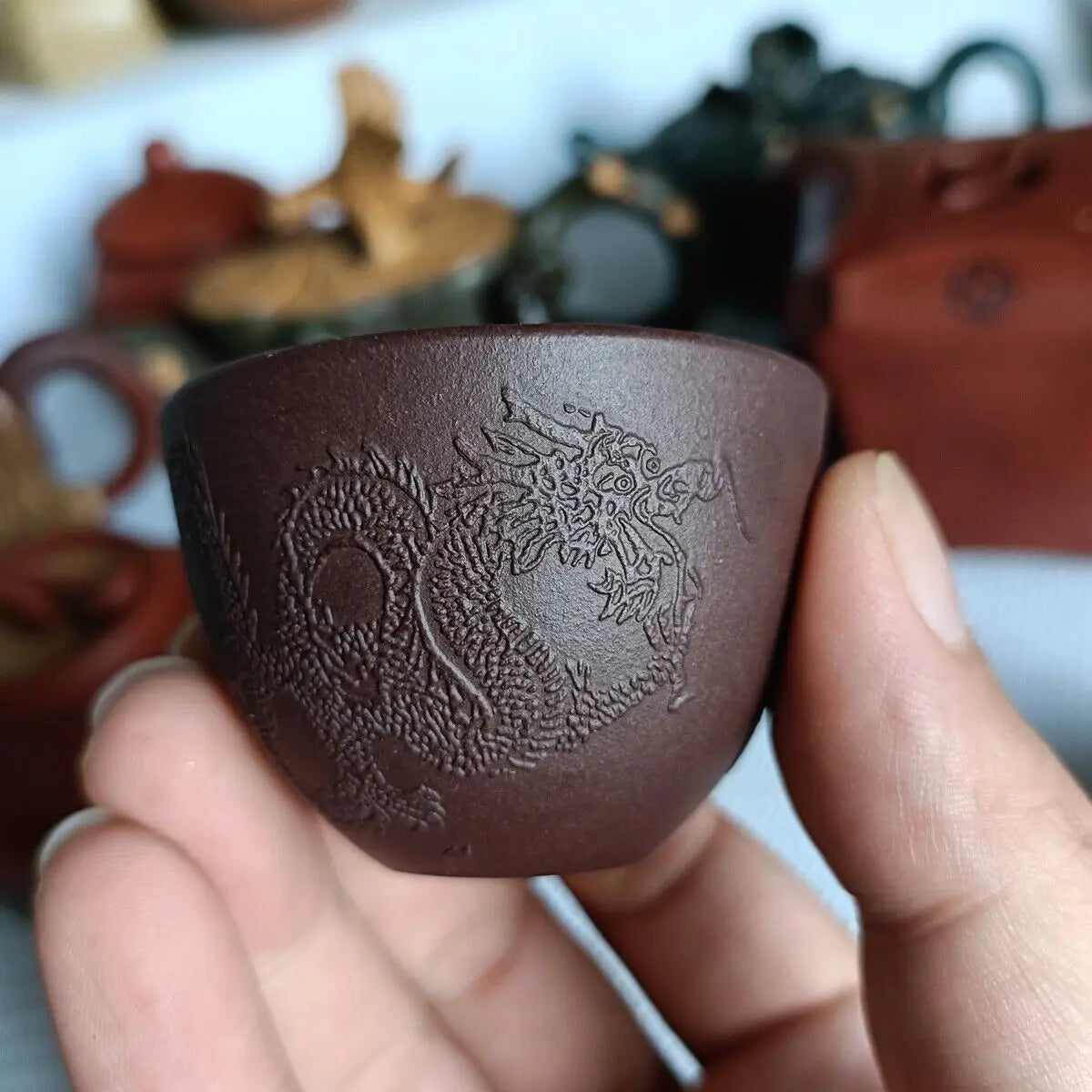 Chinese Yixing Zisha Clay Purple Mud Master's Cup Two Dragons Play With A Pearl 50ml