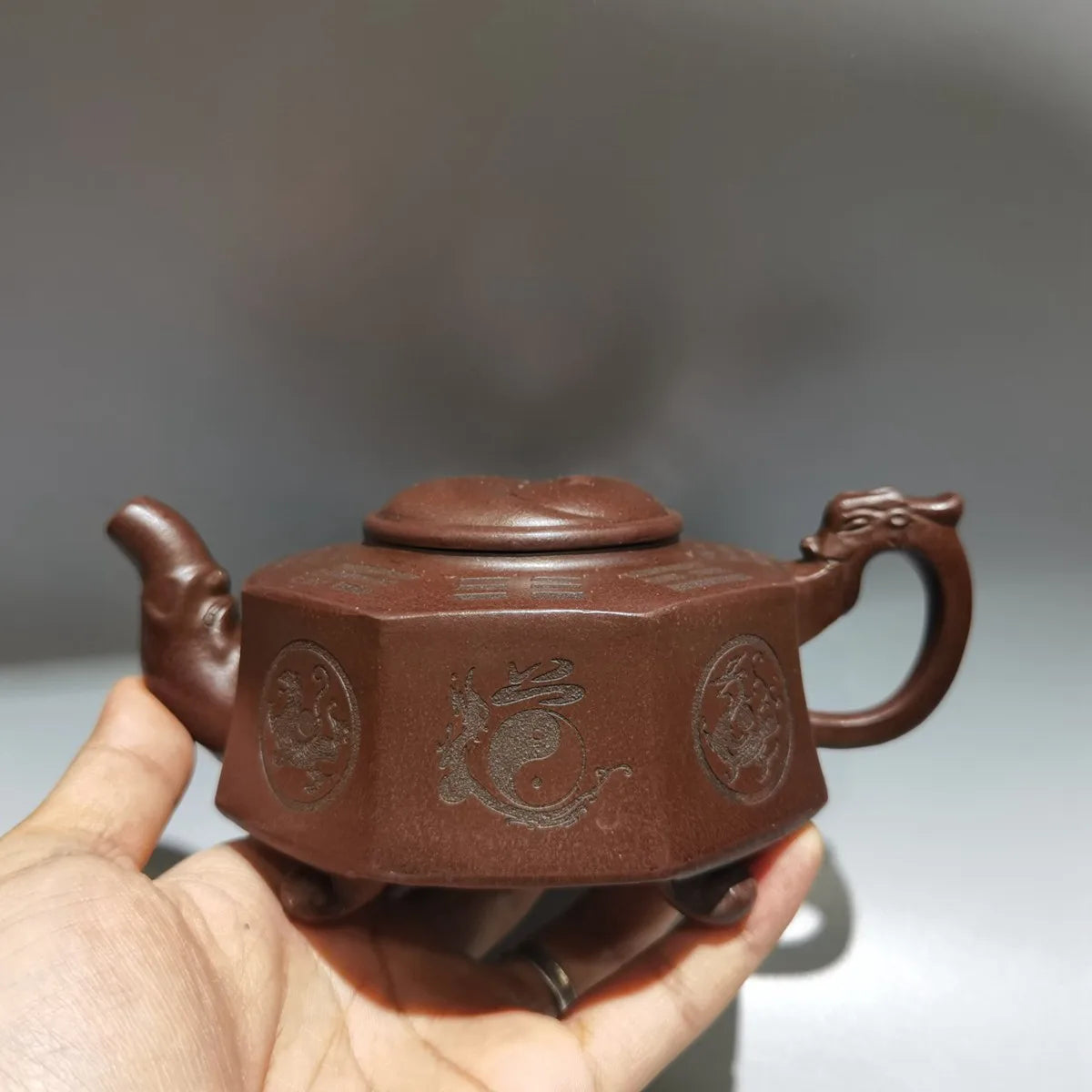 Chinese Yixing Zisha Clay Teapot  Bagua Pot Gu Jingzhou Raw Ore Purple Mud 360ml