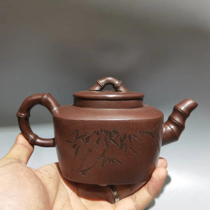 Chinese Yixing Zisha Clay Teapot  Bamboo Rhyme Pot Gu Jingzhou Raw Ore Purple Mud 360ml