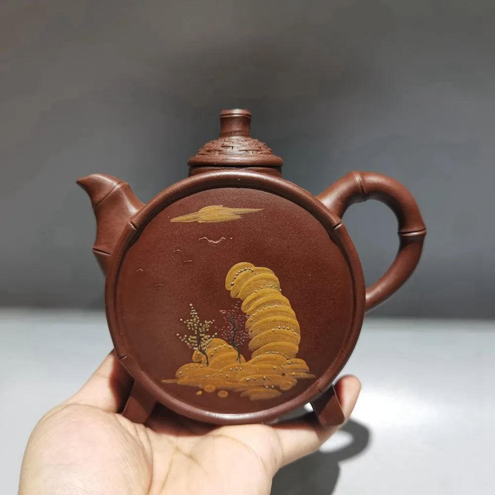 Chinese Yixing Zisha Clay Teapot  Bamboo Woven Pot Jiang Yuexin 220ml