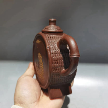 Chinese Yixing Zisha Clay Teapot  Bamboo Woven Pot Jiang Yuexin 220ml
