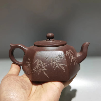Chinese Yixing Zisha Clay Teapot  Carved word Hexagonal Pot Gu Jingzhou 360ml