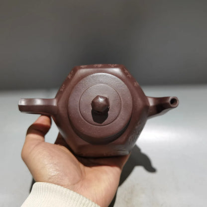 Chinese Yixing Zisha Clay Teapot  Carved word Hexagonal Pot Gu Jingzhou 360ml