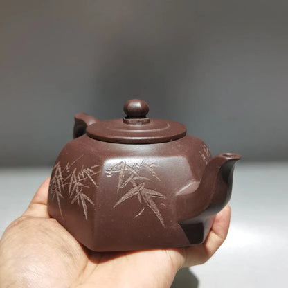 Chinese Yixing Zisha Clay Teapot  Carved word Hexagonal Pot Gu Jingzhou 360ml