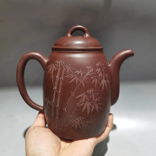 Chinese Yixing Zisha Clay Teapot  Carved word Poetry Pot Gu Jingzhou 460ml