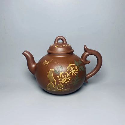Chinese Yixing Zisha Clay Teapot  Clay painted chrysanthemum Pot Gu Jingzhou 360ml