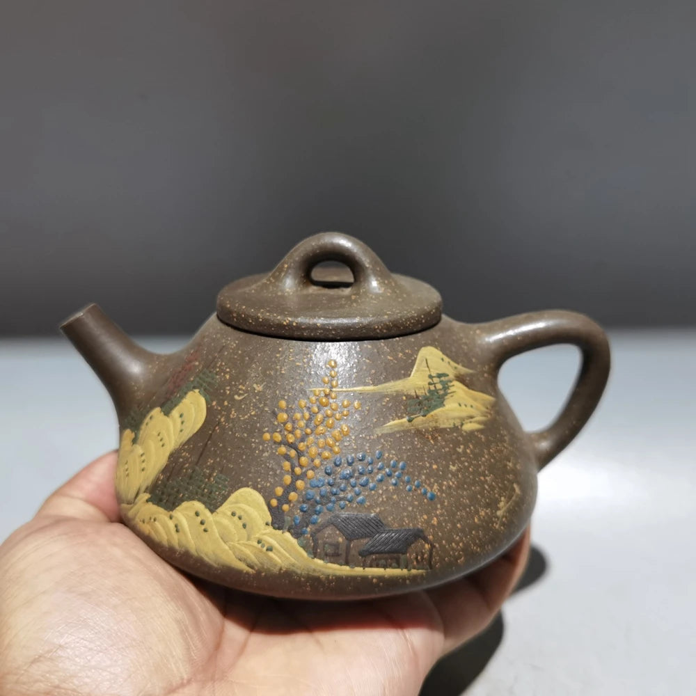 Chinese Yixing Zisha Clay Teapot  Clay painted stone ladle Pot  Fuji 300ml