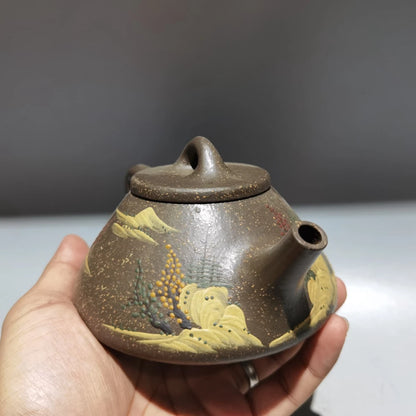 Chinese Yixing Zisha Clay Teapot  Clay painted stone ladle Pot  Fuji 300ml