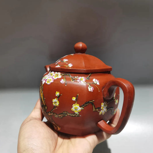 Chinese Yixing Zisha Clay Teapot  Colored Hexagonal Pot Qianlong reign system 450ml