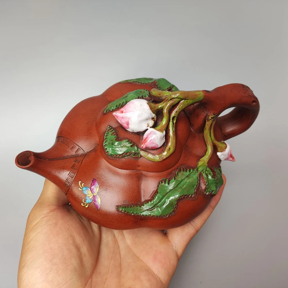 Chinese Yixing Zisha Clay Teapot  Colored Shanghe Peach Pot Jiang Rong 350ml