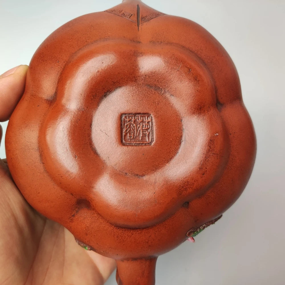 Chinese Yixing Zisha Clay Teapot  Colored Shanghe Peach Pot Jiang Rong 350ml