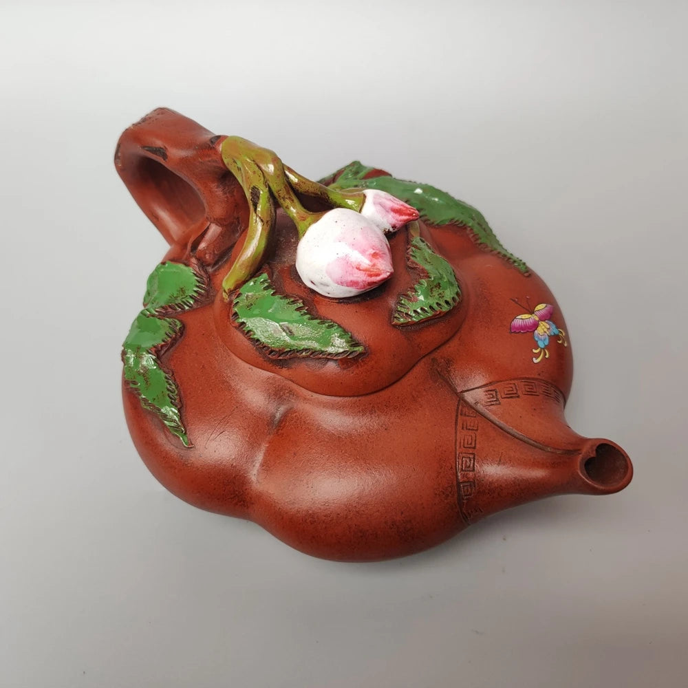 Chinese Yixing Zisha Clay Teapot  Colored Shanghe Peach Pot Jiang Rong 350ml