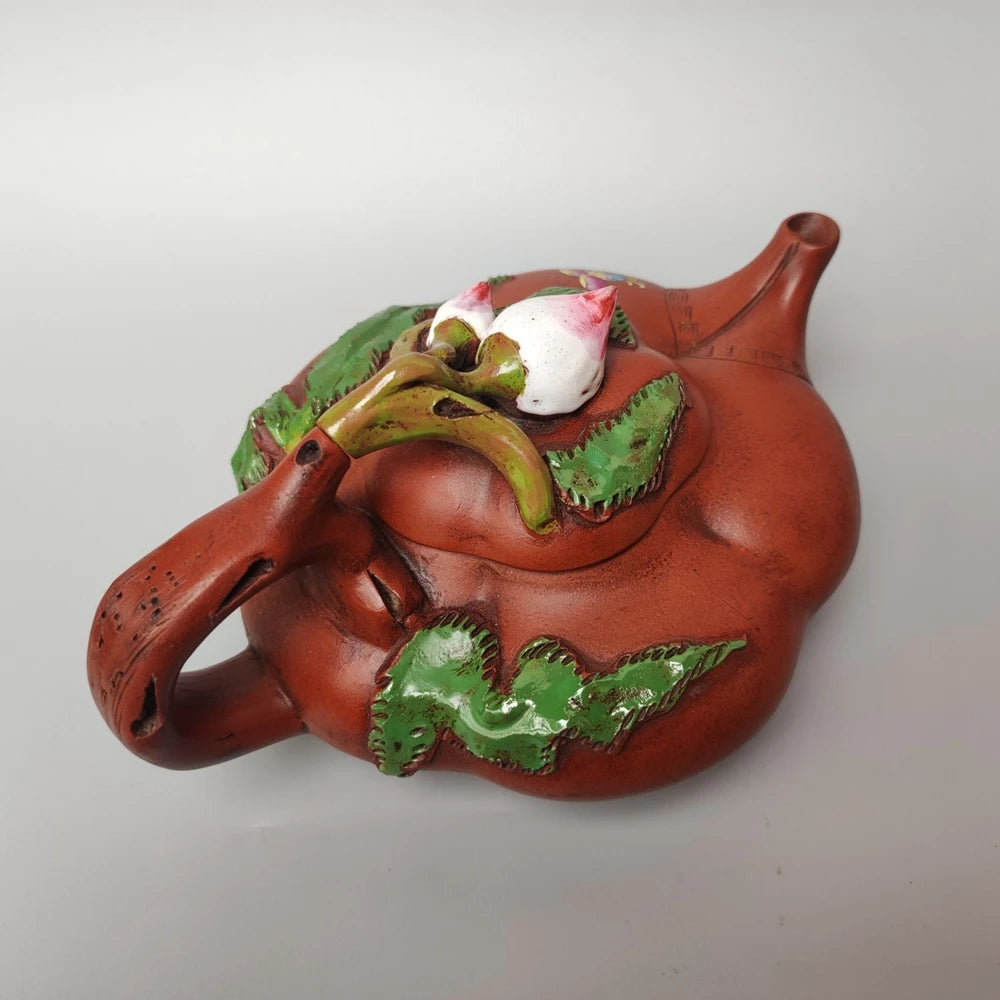 Chinese Yixing Zisha Clay Teapot  Colored Shanghe Peach Pot Jiang Rong 350ml