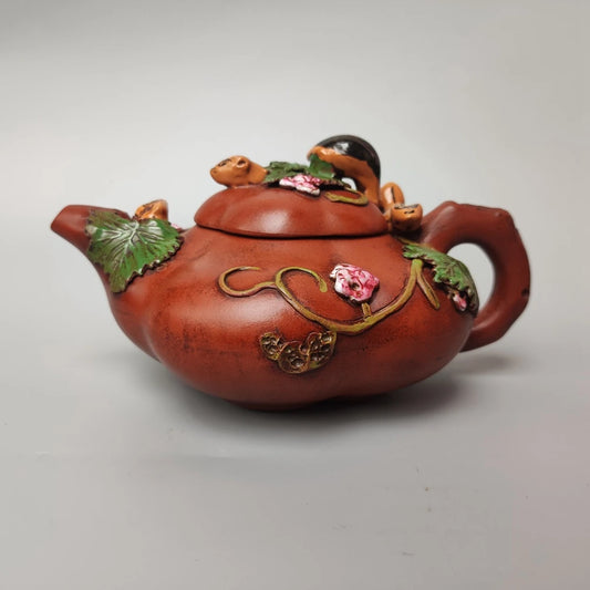 Chinese Yixing Zisha Clay Teapot  Colored Squirrel Grape Pot Jiang Rong 350ml