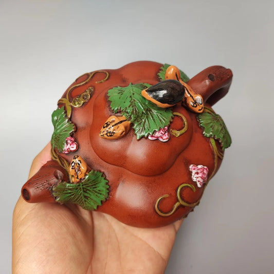 Chinese Yixing Zisha Clay Teapot  Colored Squirrel Grape Pot Jiang Rong 350ml