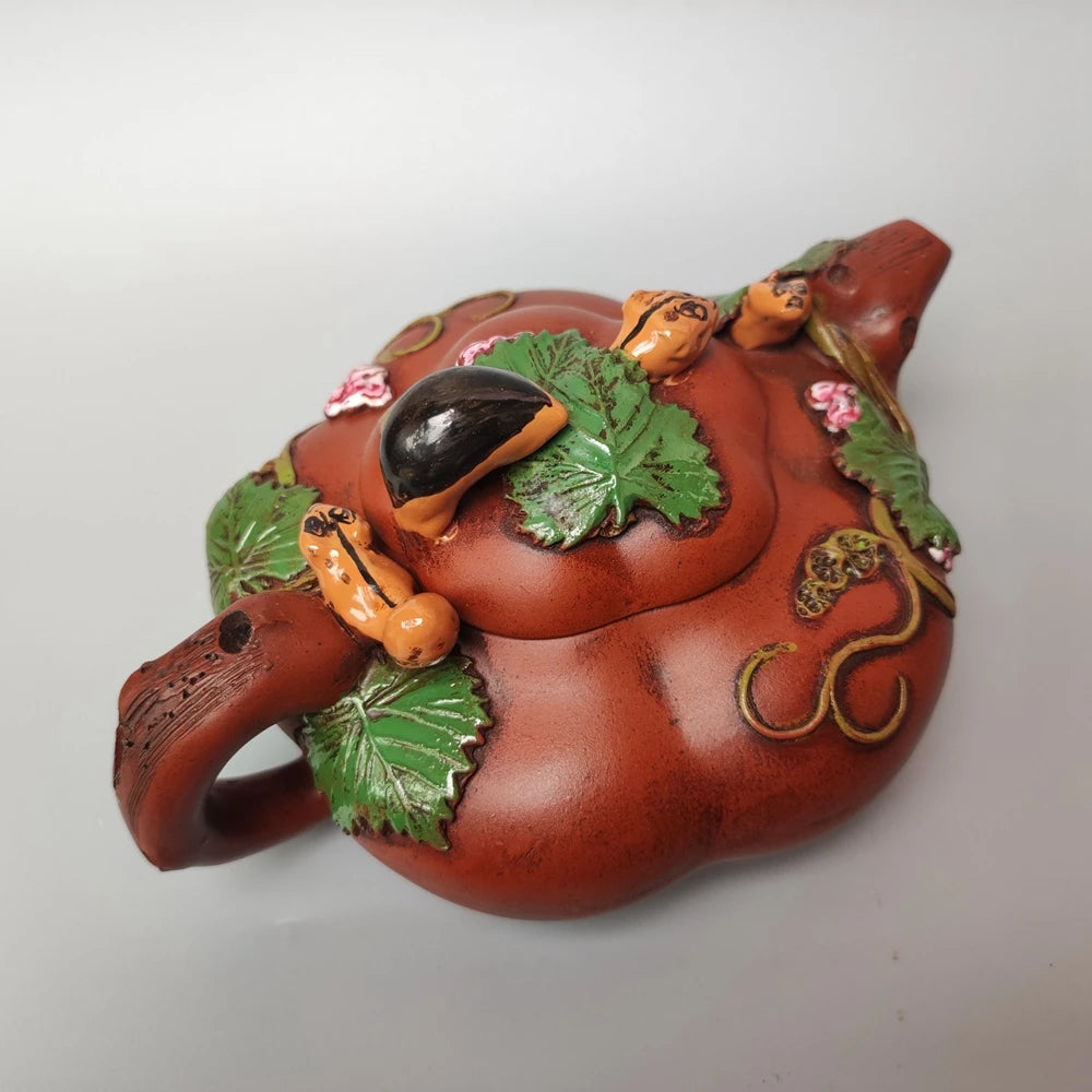 Chinese Yixing Zisha Clay Teapot  Colored Squirrel Grape Pot Jiang Rong 350ml