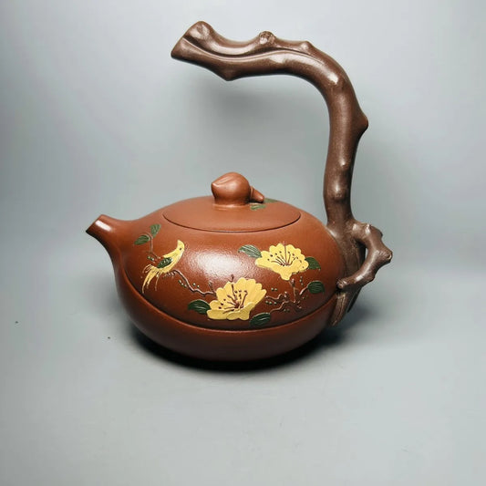Chinese Yixing Zisha Clay Teapot  Curved handle Longevity peach Pot  Zhu Kexin 360ml