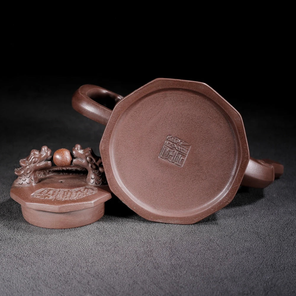 Chinese Yixing Zisha Clay Teapot  Double Dragon Playing Pearl Pot  Gu Jingzhou 300ml