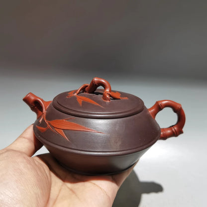 Chinese Yixing Zisha Clay Teapot  Double color flat bamboo leaf Pot Gu Jingzhou 260ml