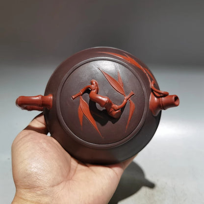 Chinese Yixing Zisha Clay Teapot  Double color flat bamboo leaf Pot Gu Jingzhou 260ml