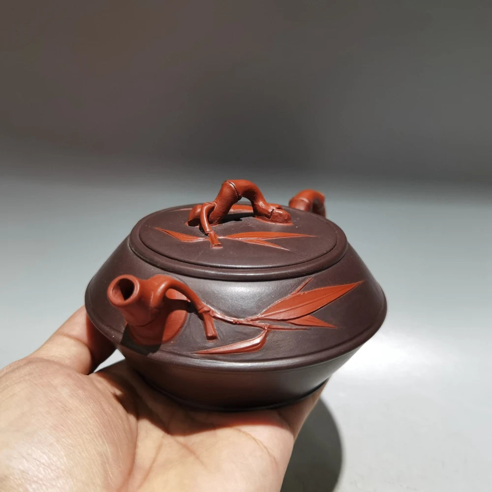 Chinese Yixing Zisha Clay Teapot  Double color flat bamboo leaf Pot Gu Jingzhou 260ml