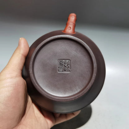 Chinese Yixing Zisha Clay Teapot  Double color flat bamboo leaf Pot Gu Jingzhou 260ml