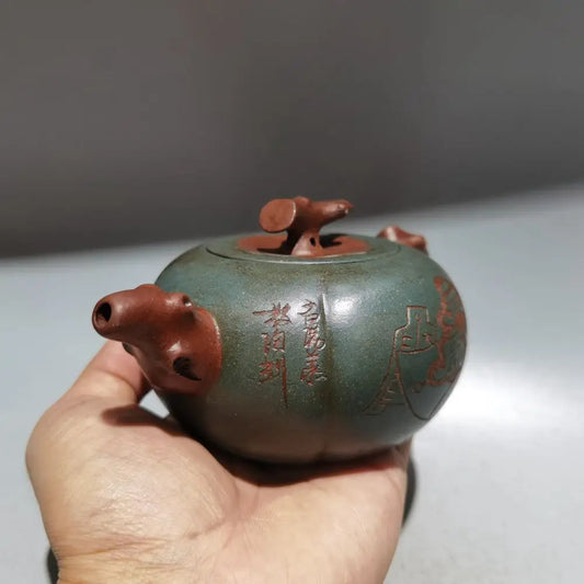 Chinese Yixing Zisha Clay Teapot  Double color persimmon flat pot produced by Yixing 200ml
