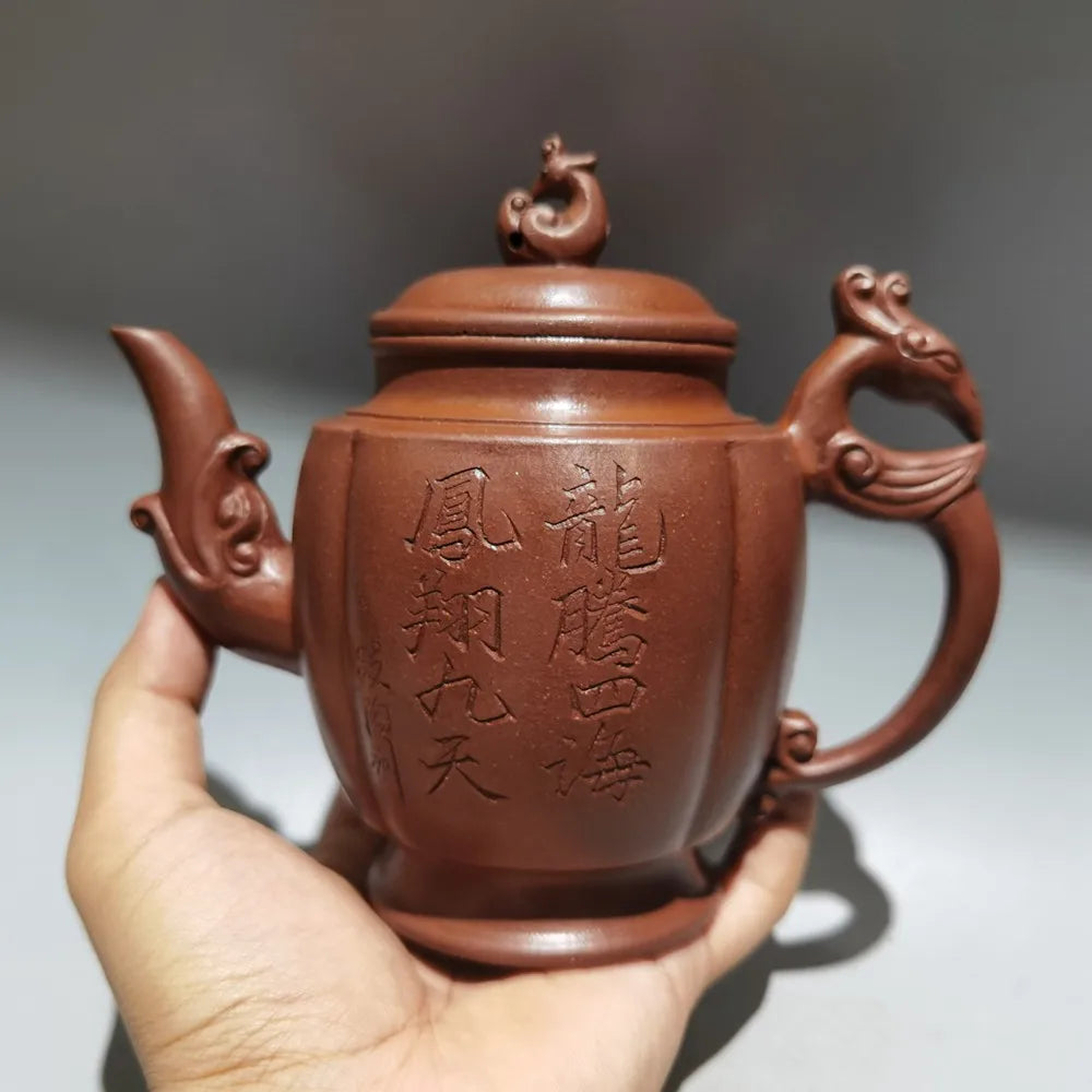 Chinese Yixing Zisha Clay Teapot  Dragon & Phoenix Bring Prosperity Pot  Fan Zhenggen 380ml