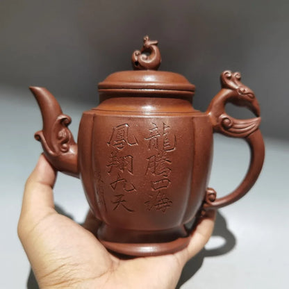 Chinese Yixing Zisha Clay Teapot  Dragon & Phoenix Bring Prosperity Pot  Fan Zhenggen 380ml