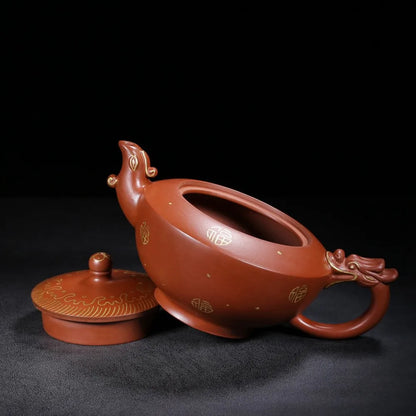 Chinese Yixing Zisha Clay Teapot  Dragon Phoenix Chengxiang Pot Jinding trademark 450ml