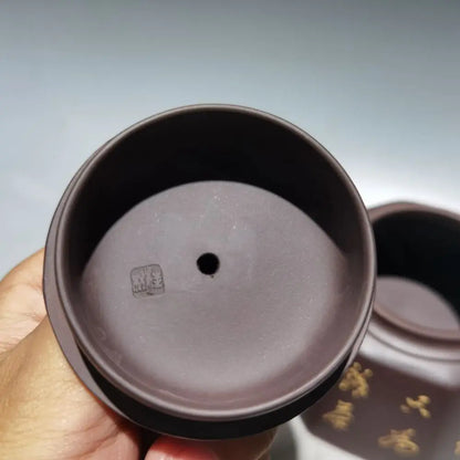 Chinese Yixing Zisha Clay Teapot  Eight square clay painting Pot  Jinding trademark 320ml